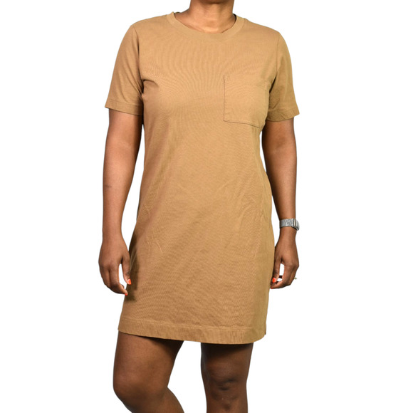 Everlane Cotton T Shirt Dress Tan Khaki Organic Crew Tee Short Sleeve Mini Small - Picture 13 of 15
